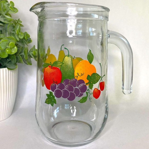 Vintage Crisa Fruit Glass Pitcher 4 Tumblers 5 Piece Set - Picture 2 of 13